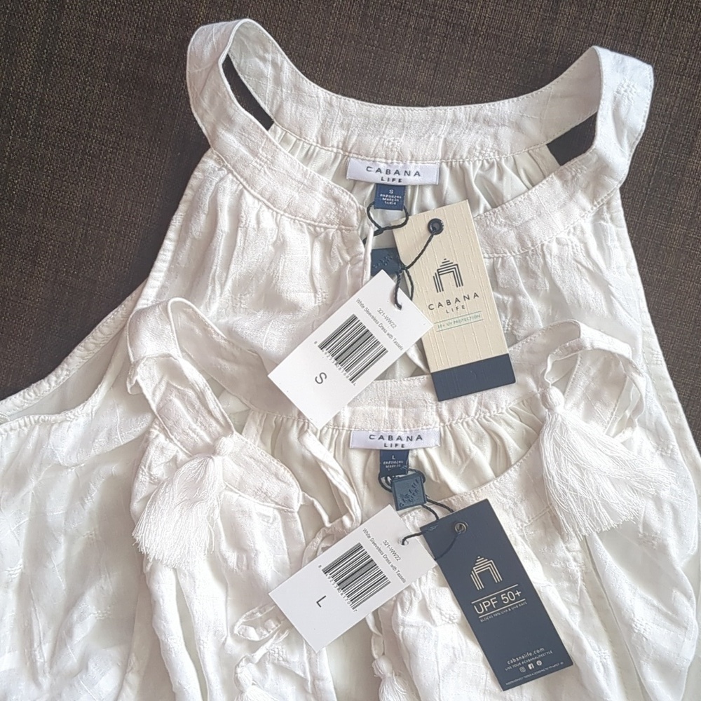 CABANA LIFE Essentials-White Sleeveless Halter-Tassels Eyelet Mini Dress SPF 50+ - Picture 10 of 14